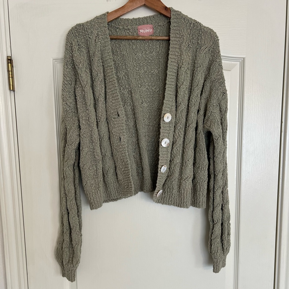 Show Me Your Mumu Cotton Conrad Cardi Sage Green Crop Sweater Cardigan sz S